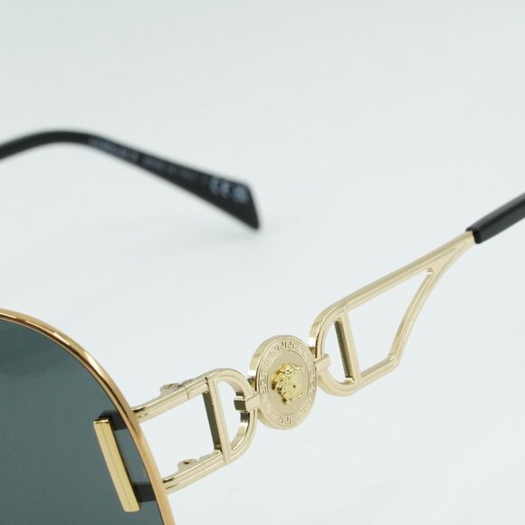 Versace VE2255 100287 Sunglasses Gold Aviator Frame, Dark Grey Lenses - Picture 7 of 12